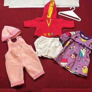 DOLL clothes LOT pink fleece hoodie purple pajamas pink jumper hat SET 18” doll